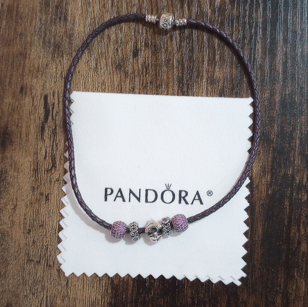 Pandora Purple Braided Bracelet with Five Authentic Pandora Charms - Picture 5 of 5